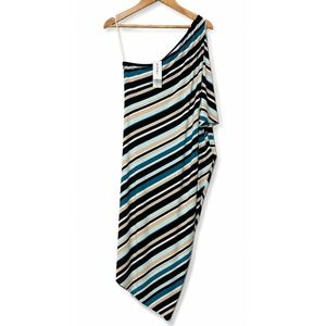 Lane Bryant Womens 14/16 One Shoulder Dress Striped Blue Asymmetrical NWT